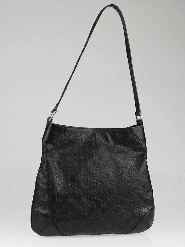 バッグ GUCCI L HANDLE LEATHER SHOULDER BAG Gucci Black Leather Embossed Shoulder Bag | Yoogi's Closet