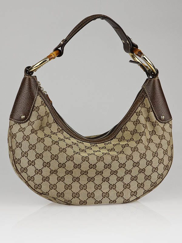 Gucci Beige/Ebony GG Canvas Bamboo Ring Hobo Bag