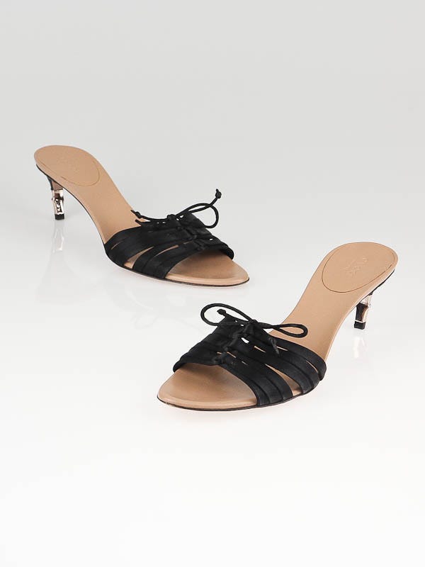 Gucci Black Satin Bamboo Corset Slide Sandals Size 9B