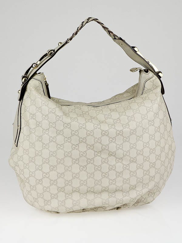 Gucci White Guccissima Leather Medium Pelham Hobo Bag