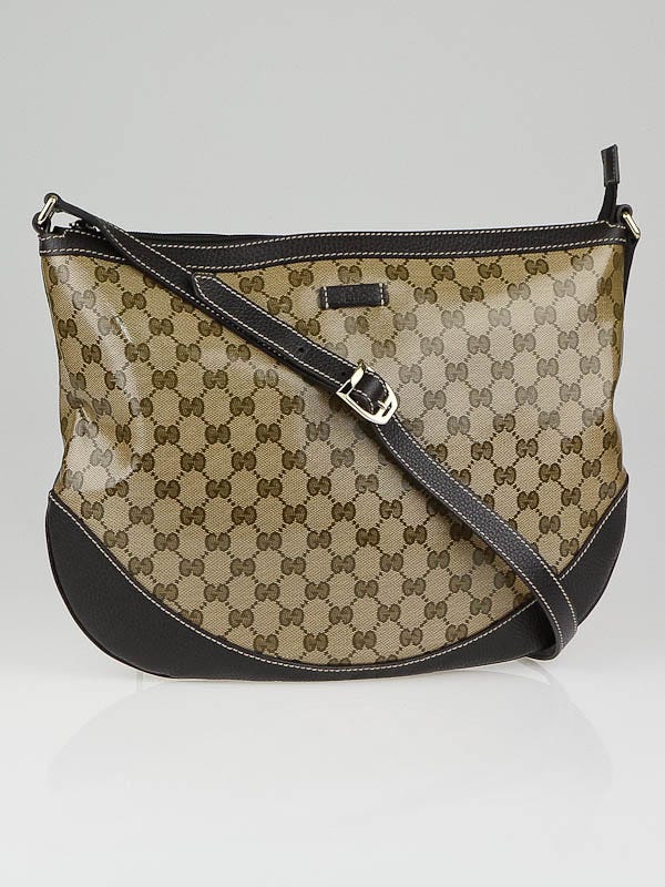 Gucci Beige/Ebony GG Crystal Messenger Hobo Bag | Yoogi's Closet Gucci Beige/Ebony GG Crystal Messenger Hobo Bag | Yoogi's Closet