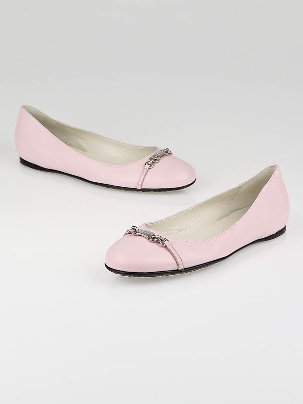Gucci Pastel Pink Leather Horsebit Ballet Flats Size 7.5/38