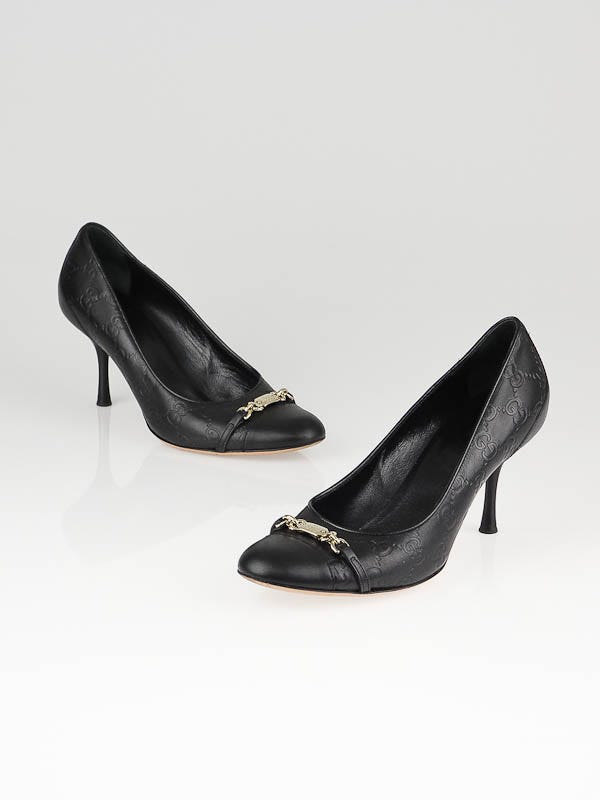 Gucci Black Guccissima Leather Horsebit Pumps Size 7.5/38