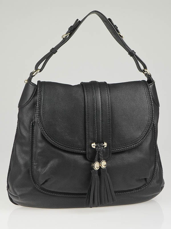 Gucci Black Leather Marrakech Tassel Medium Shoulder Bag