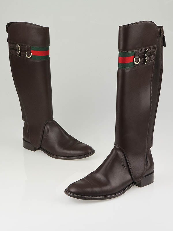 Gucci Cocoa Leather 'Gucci Heritage' Flat Riding Boots Size 7.5/38