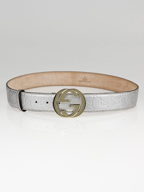 Gucci Silver Guccissima Leather Belt w/ Interlocking GG Buckle