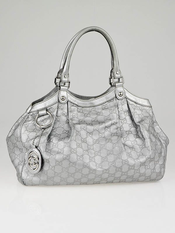 Gucci Silver Guccissima Leather Hobo Bag - Yoogi's Closet