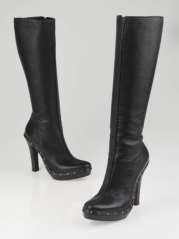Gucci Black Pebbled Leather Tall Boots Size 7