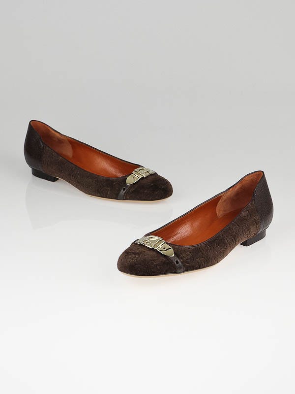 Gucci Chocolate Chenille Horsebit Buckle Ballet Flats Size 9B