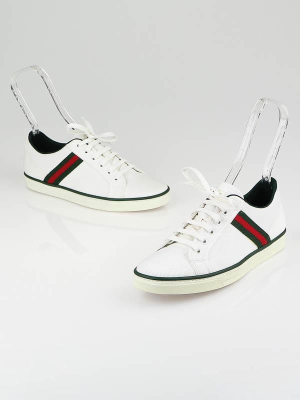 Gucci White Canvas and Classic Web Sneakers Size 8.5B