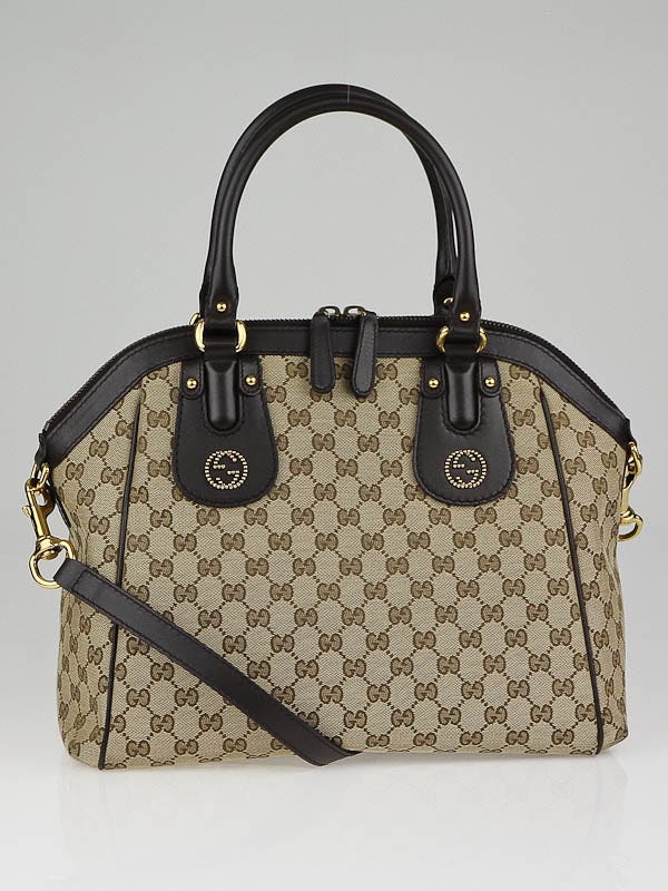 Gucci Beige/Ebony GG Canvas Scarlett Medium Top Handle Bag