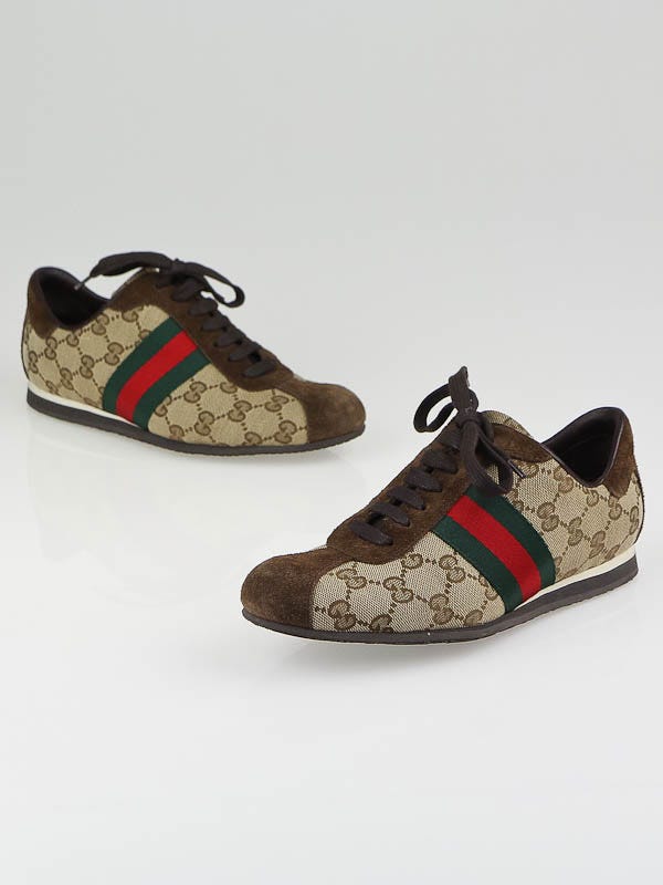 Gucci Beige/Ebony GG Canvas and Classic Web Sneakers Size 5/35.5