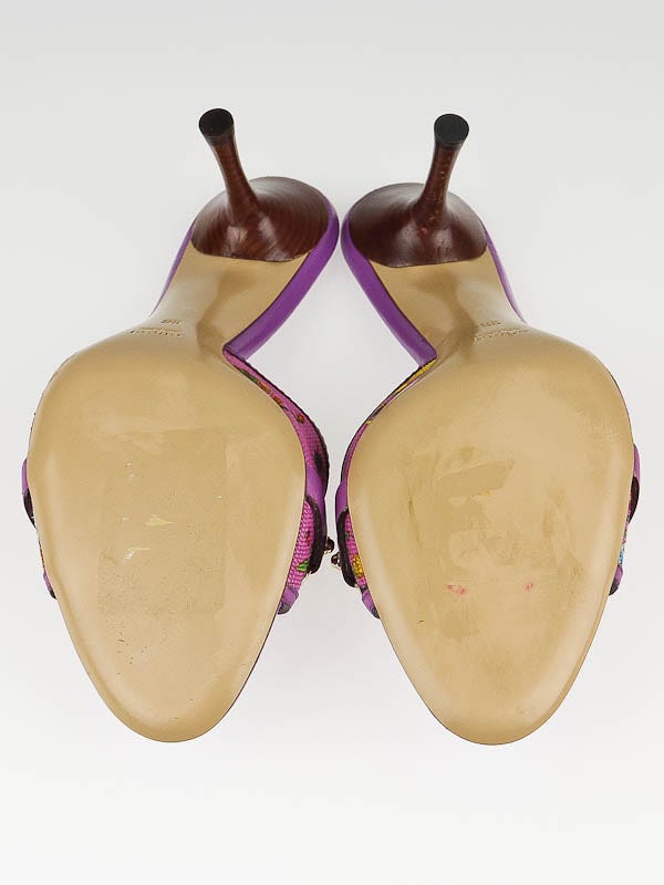Gucci Purple Floral Canvas Bamboo Horsebit Open-Toe Mules Size 9