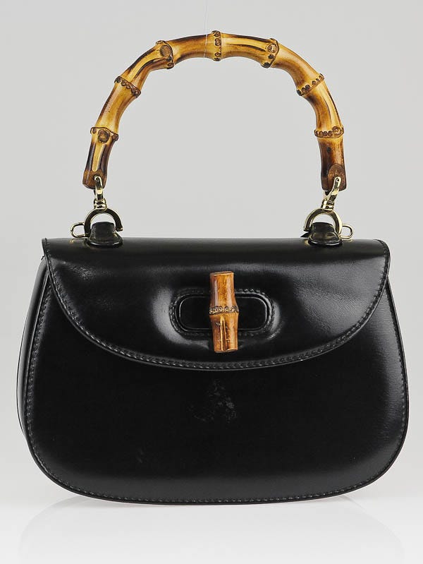 Gucci Black Leather Bamboo Top Handle Small Shoulder Bag