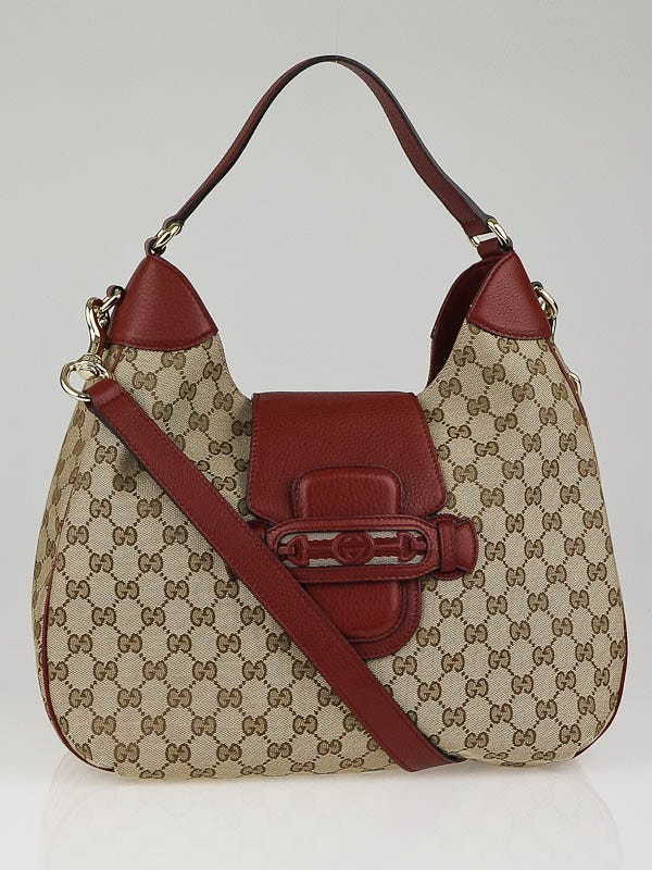 Gucci Beige/Red GG Canvas Dressage Hobo Bag