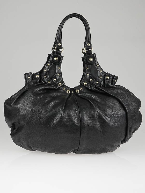 Gucci Black Leather Studded Pelham Large Shoulder Bag