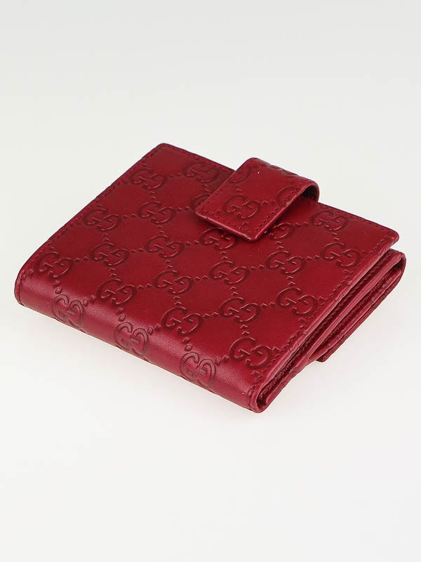 Gucci Red Guccissima Leather Interlocking G Heart Compact Wallet