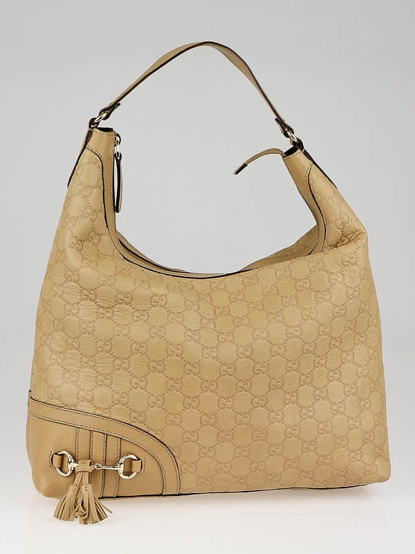 Gucci Beige Guccissima Leather Horsebit Tassel Medium Hobo Bag