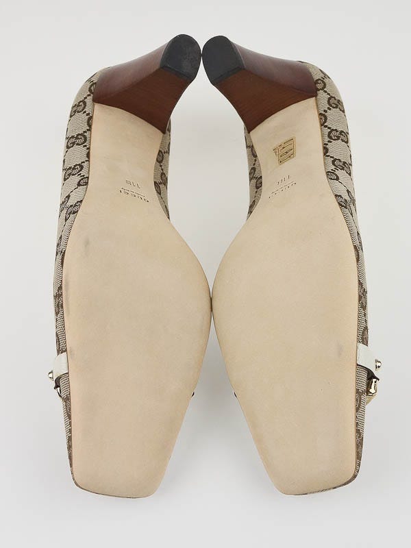 Gucci Beige GG Canvas Bamboo Horsebit Wooden Heel Pumps Size Gucci Beige GG Canvas Bamboo Horsebit Wooden Heel Pumps Size
