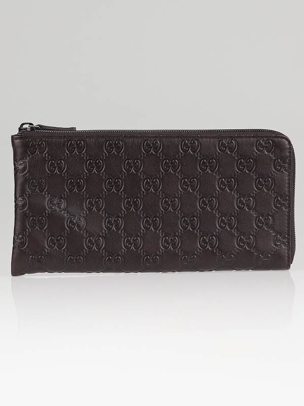Gucci Dark Brown Guccissima Leather Long Zip Pouch