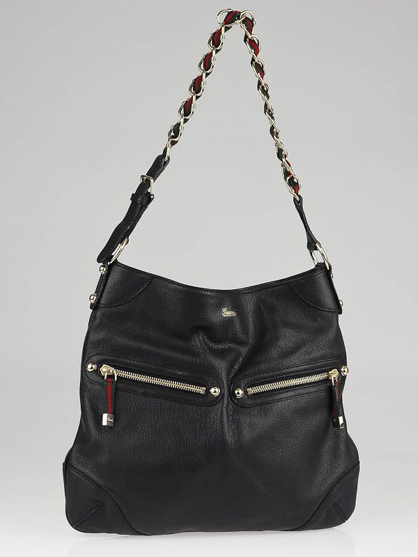 Gucci Black Leather Princy Chain Hobo Bag