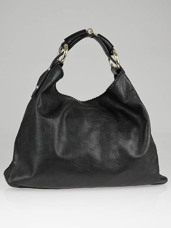 Gucci Black Guccissima Leather Large Horsebit Hobo Bag
