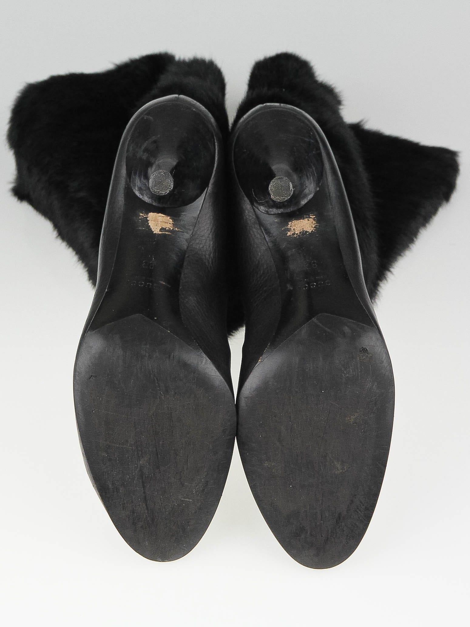 Gucci Black Leather and Mink Fur Boots Size 8/38.5 | Yoogi's