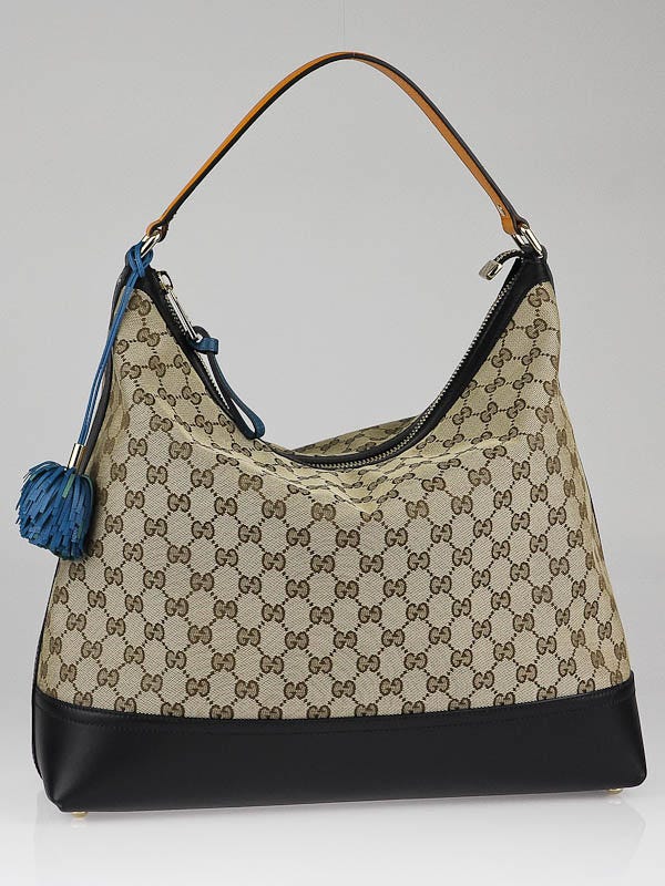 Gucci Beige GG Canvas Color-block Leather Cheer Hobo Bag