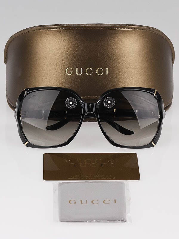 Gucci Black Frame Brown Gradient Tint Bamboo Sunglasses-3508/S