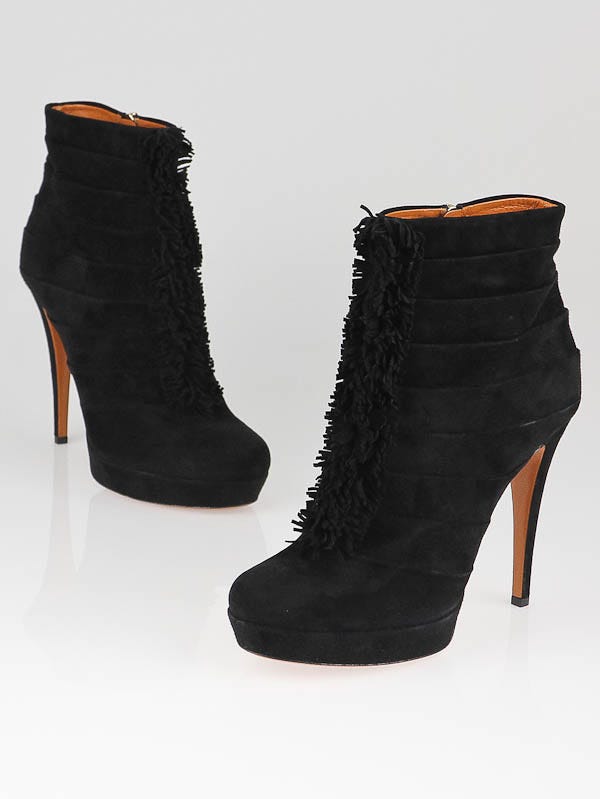 Louis Vuitton Suede Ankle Boots Booties Pumps Heels Black 39/8.5