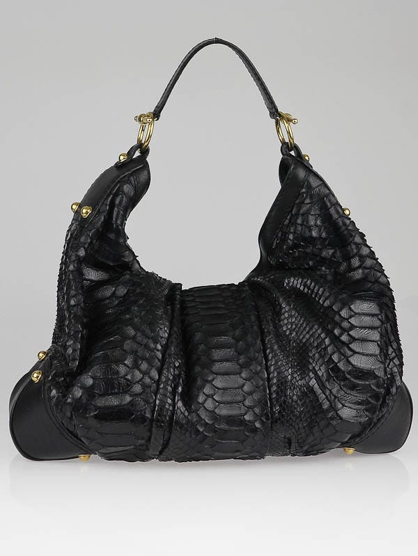 GUCCI XLarge Black Python/ Snakeskin Jockey Hobo Handbag/ Shoulder Bag