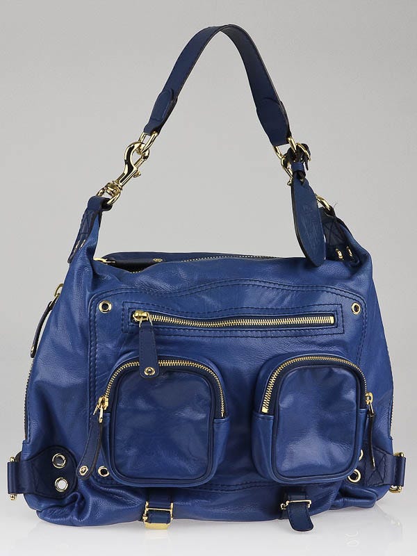 Gucci Blue Leather Darwin Convertible Medium Backpack Bag