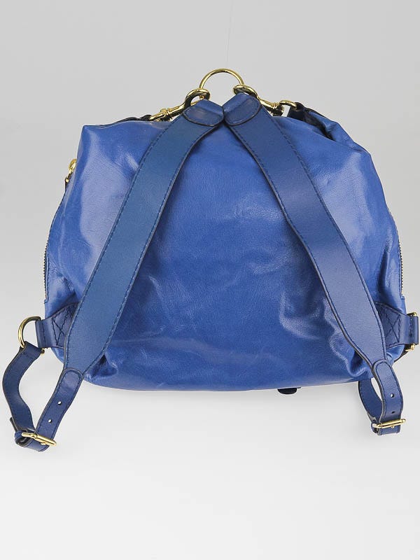 GUCCI DARWIN LAMBSKIN CONVERTIBLE BAG BACK BLUE Gucci Blue Leather Darwin Convertible Medium Backpack Bag  main image 4