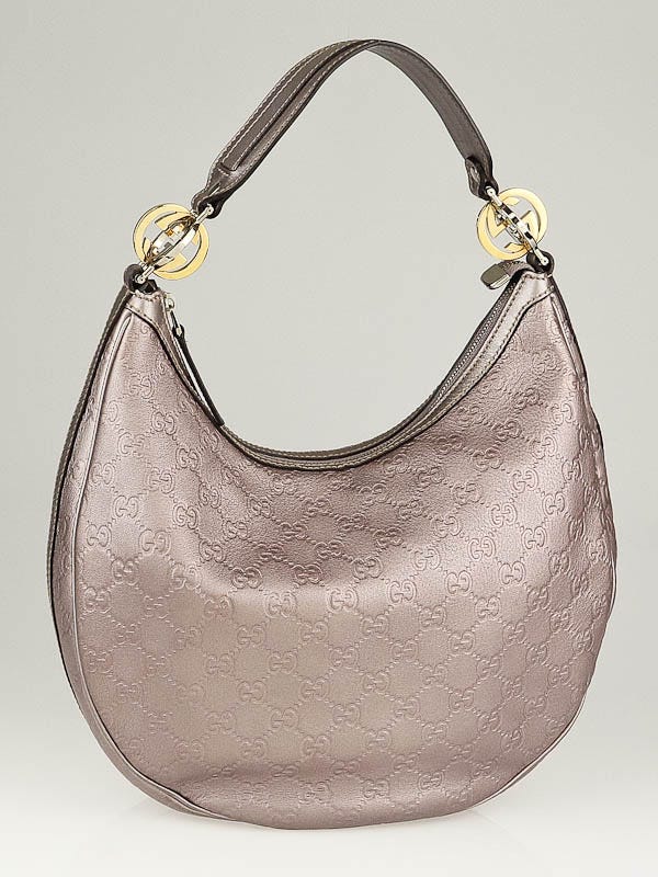 Gucci Light Purple Metallic Guccissima Leather Twin GG Medium Hobo Bag