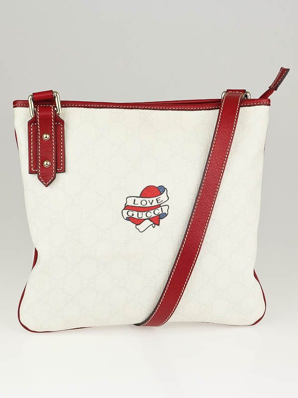 Gucci White GG Coated Canvas Tattoo Collection Crossbody Messenger Bag