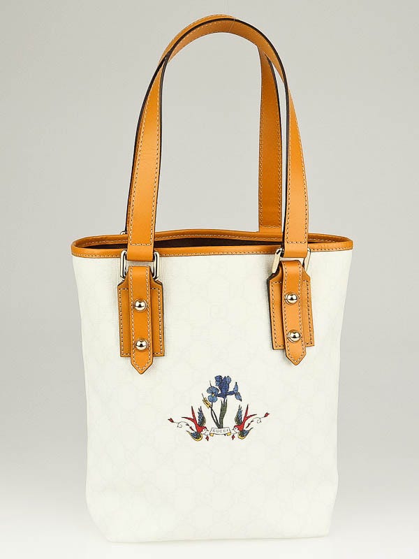 Gucci White GG Coated Canvas Tattoo Bucket Tote Bag