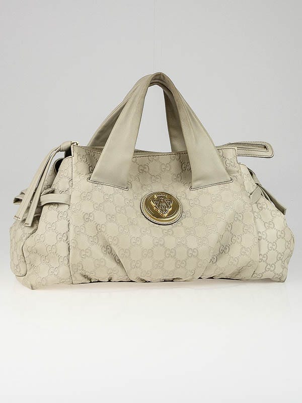 Gucci Ivory Guccissima Leather Hysteria Top Handle Satchel Bag