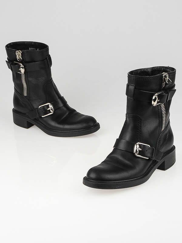 Gucci Black Leather Edie Flat Ankle Boots Size 4.5/35
