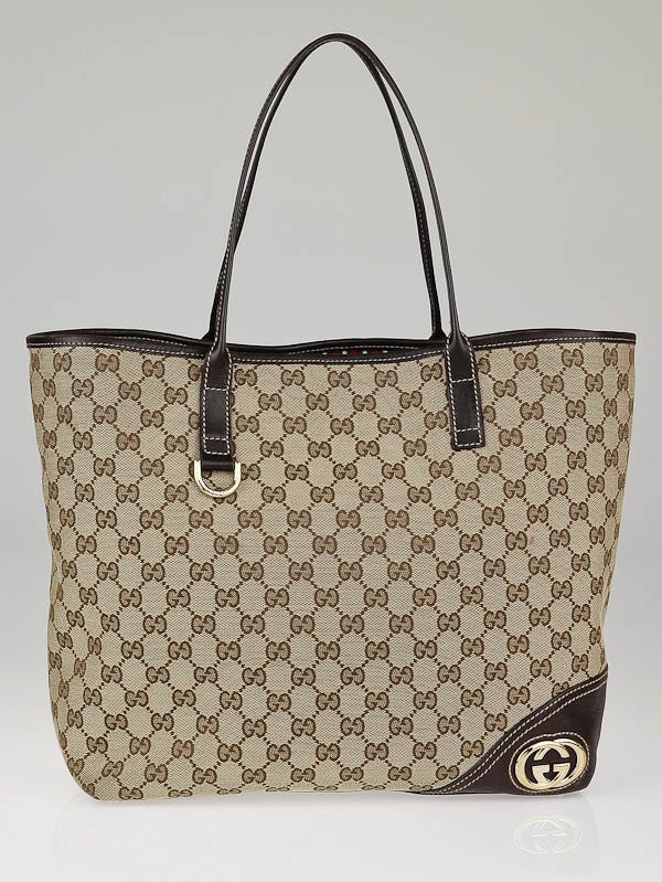 Gucci Beige/Ebony GG Canvas Britt Large Tote Bag