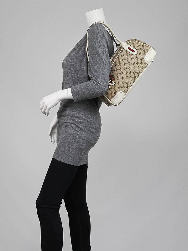 Gucci Beige/White GG Canvas Princy Boston Bag | Yoogi's Closet