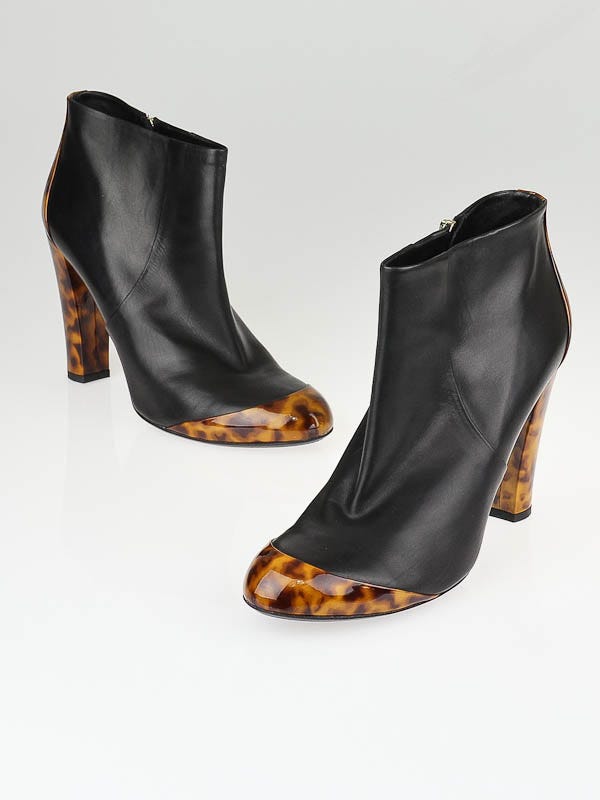 Gucci Black Leather Tortoise Ankle Booties Size 10.5B/41