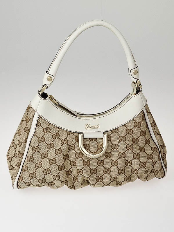 Gucci Beige/White GG Canvas Small D-Ring Hobo Bag