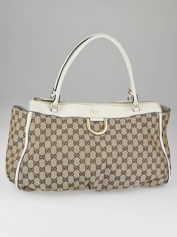 Gucci Beige/White GG Canvas Gold D Ring Hobo Bag