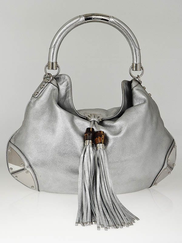 Gucci Silver Leather Large Babouska Indy Top Handle Bag