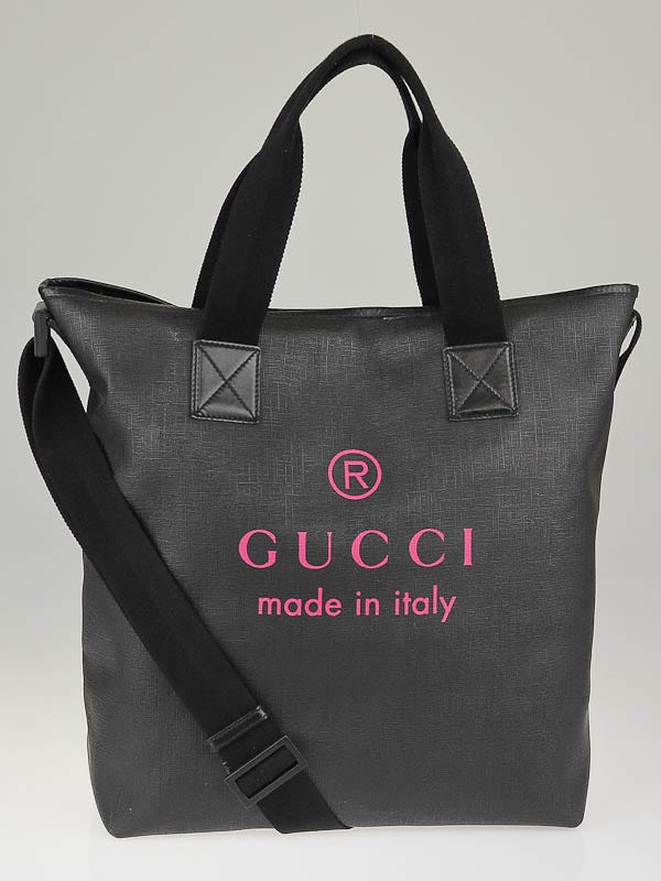 Gucci Black GG Coated Canvas Pink Logo Large Tote Bag