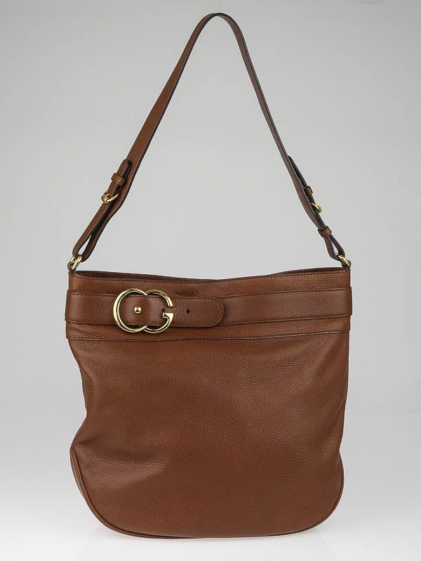 Gucci Brown Pebbled Calfskin Leather Large Ride Shoulder Bag