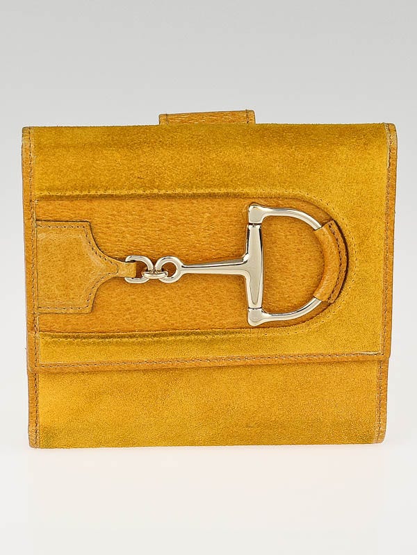 Gucci Yellow Suede Horsebit Compact Wallet