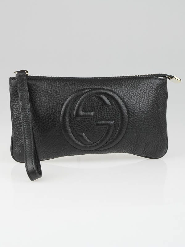 Gucci Black Pebbled Leather Soho Wristlet Pochette Bag