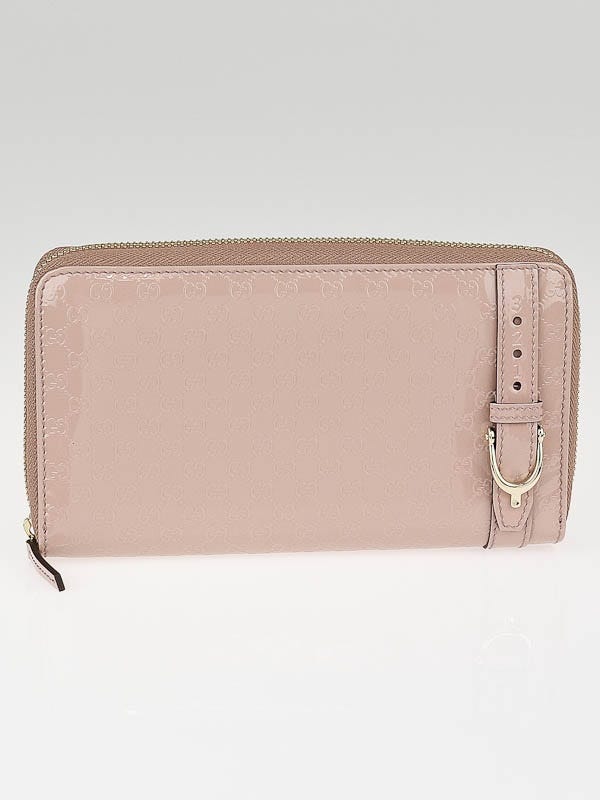 Gucci Dusty Rose Patent Leather Microguccissima Nice Zippy Long Wallet