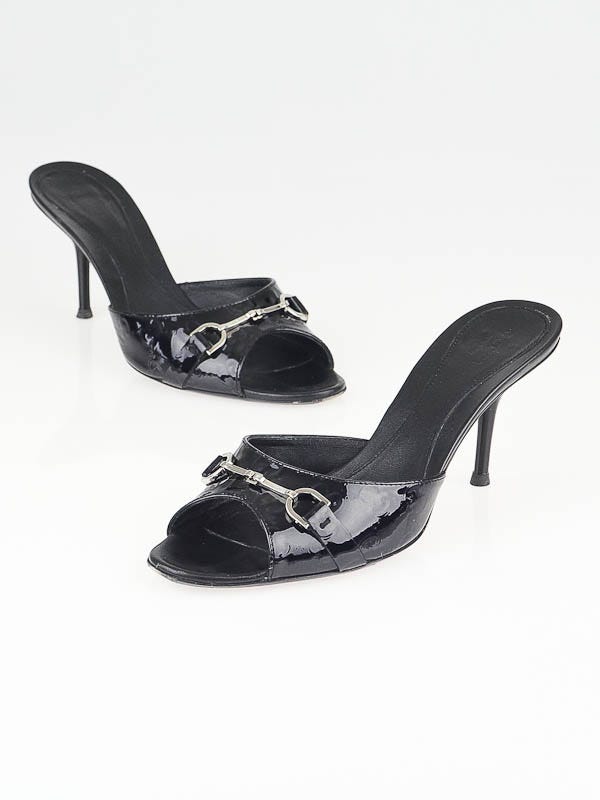 Gucci Black Guccissima Patent Leather Slide Sandals Size 7.5/38C